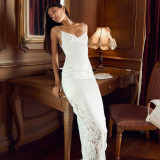 Lace Patchwork V Neck Backless Maxi Dress GPKJ-MR48286