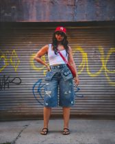 Plus Size Fashion Holes Straight Fifth Jeans GYLN-8797