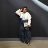 Plus Size Vintage Washed Wide Leg Jeans GYLN-9040