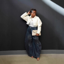 Plus Size Vintage Washed Wide Leg Jeans GYLN-9040
