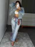 Plus Size Tie Print Straight Jeans GYLN-2364