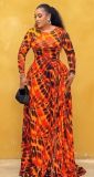 Long Sleeve Print O Neck Maxi Dress GJMF-97833