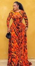 Long Sleeve Print O Neck Maxi Dress GJMF-97833