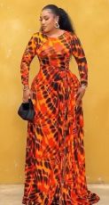 Long Sleeve Print O Neck Maxi Dress GJMF-97833