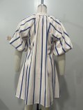 Striped Bubble Short-Sleeve Midi Dress OLYF-6197