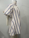 Striped Bubble Short-Sleeve Midi Dress OLYF-6197