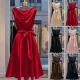 Solid Color Sleeveless Tie Up Midi Dress GSRX-709