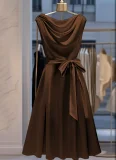 Solid Color Sleeveless Tie Up Midi Dress GSRX-709