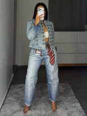 Plus Size Tie Print Straight Jeans GYLN-2364