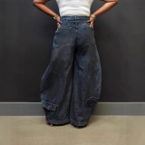 Plus Size Vintage Washed Wide Leg Jeans GYLN-9040