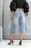 High Waist Washed Hot Drill Straight Fifth Jeans GYLN-7270
