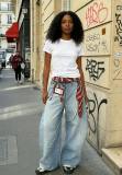 Plus Size Tie Print Straight Jeans GYLN-2364