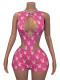 Print Hollow Out Bodysuit Two Piece Shorts Set CH-26107