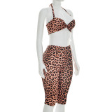 Leopard Print Halterneck Top Fifth Pants Suit GDSF-D26ST059