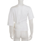 Print Hollow Out Tie Up Tops GPKJ-MR46003
