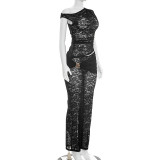 Solid See Through Lace Two Piece Pants Set GDSF-J26ST060