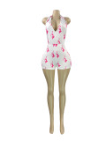 Deep V Neck Backless Print Romper CH-26106