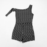 Polka Dots Print Slash Shoulder Romper GDSF-J26RP093