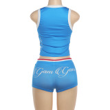 Letter Print Sleeveless Sport Two Piece Shorts Set XEF-K6S01045A
