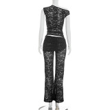 Solid See Through Lace Two Piece Pants Set GDSF-J26ST060
