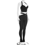 Halterneck Hollow Out Two Piece Pants Set GDSF-J26ST054