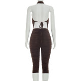Backless Ruched Mesh Tops Seventh Pants Suit GDSF-C26ST071