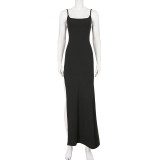 Solid Color Sling High Split Maxi Dress GPKJ-MR48301