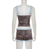 Print V Neck Ruffles Sling Two Piece Shorts Set GPKJ-MR47427
