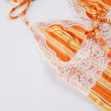 Stripe Contrast Color Lace Patchwork Tops GPKJ-MR48130