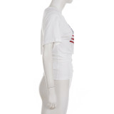 Print Hollow Out Tie Up Tops GPKJ-MR46003