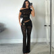 Slash Shoulder Irregular Top Flare Pants Suit XEF-K6S04089A