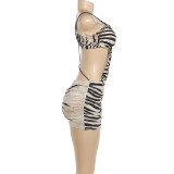 Tiger Print Sexy Backless Ruched Mini Dress DLSF-K6D02571A