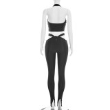 Halterneck Hollow Out Two Piece Pants Set GDSF-J26ST054