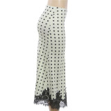 Lace Patchwork Polka Dot Print Long Skirt DLSF-K6J03778A