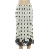 Lace Patchwork Polka Dot Print Long Skirt DLSF-K6J03778A
