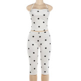 Polka Dot Print Backless Vest Seventh Pants Suit XEF-K6S03857A