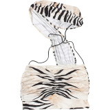 Tiger Print Sexy Backless Ruched Mini Dress DLSF-K6D02571A