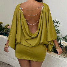 Backless Chain Solid Color Mini Dress GPKJ-MR42659