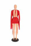 Polka Dot Print Deep V Neck Mini Dress QXLB-10165