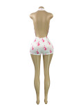 Deep V Neck Backless Print Romper CH-26106