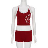 Sport Letter Print Tank Top Two Piece Shorts Set GPKJ-MR48164