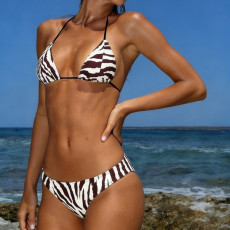 Zebra-Print Halterneck Sexy Bikini Set GPKJ-MR48263