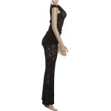 Slash Shoulder Irregular Top Flare Pants Suit XEF-K6S04089A