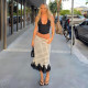 Lace Patchwork Polka Dot Print Long Skirt DLSF-K6J03778A