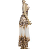 Backless Halterneck Print Maxi Dress XEF-K6D03594A