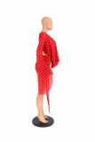 Polka Dot Print Deep V Neck Mini Dress QXLB-10165