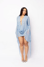 Polka Dot Print Deep V Neck Mini Dress QXLB-10165