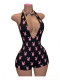 Deep V Neck Backless Print Romper CH-26106