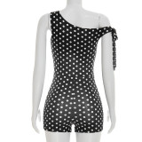 Polka Dots Print Slash Shoulder Romper GDSF-J26RP093
