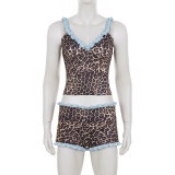 Print V Neck Ruffles Sling Two Piece Shorts Set GPKJ-MR47427